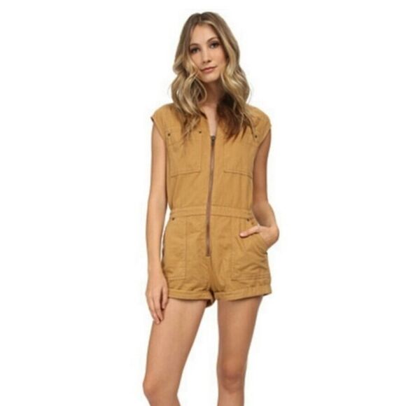 Free People Utility Romper Parachute Brief Short Jumpsuit Taupe Boho Casual XS - Picture 10 of 10